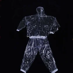 Sudadera transparente con capucha de manga larga, traje de pantalón impermeable, disfraces de baile, espectáculo en vivo, Hip Hop, plástico, amor