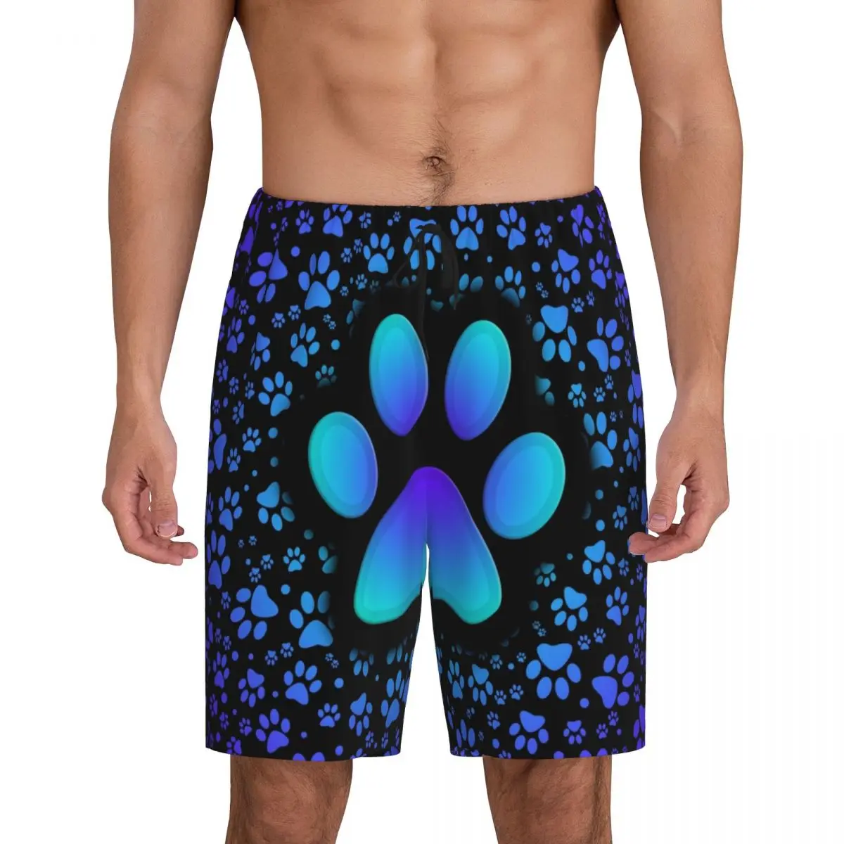 Custom Printed Cat Dog Animal Heart Paw Prints Pajama Shorts Men Sleepwear Bottoms Sleep Short Pjs with Pockets