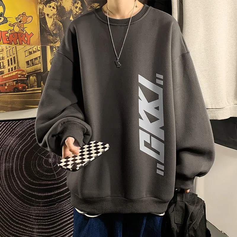 Side Letter Printed Long Sleeved Round Neck Hooded Sweatshirt for Spring and Autumn Casual Fashion Men's/ Women's Street Style