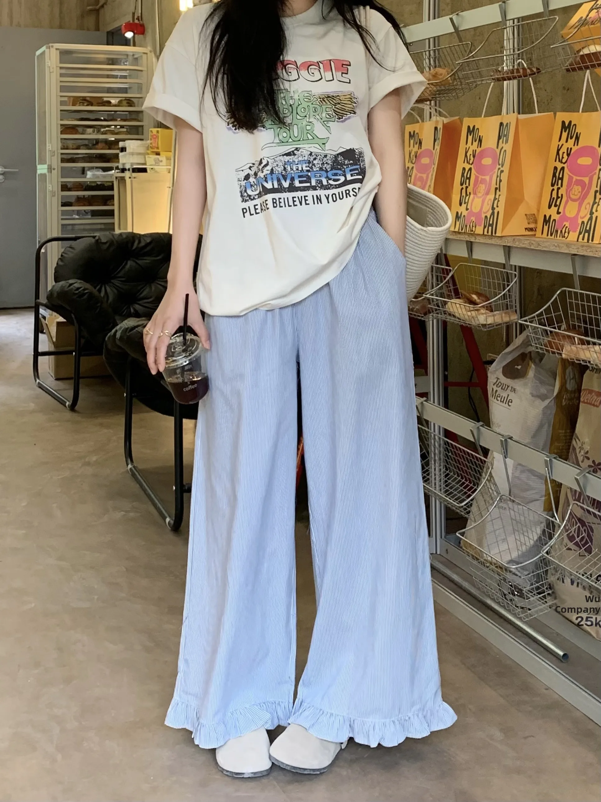 

High Waist Loose Wide Leg Pants Korean Style Commute Wind Striped Casual Trousers for Women Early Summer New Arrival