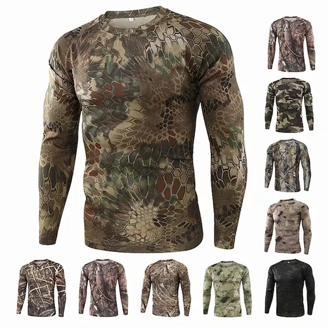 Męska koszula taktyczna z długim rękawem 3D Camo szybkoschnąca koszulka bojowa siłownia bluza fitness Outdoor Sports piesze wycieczki odzież myśliwska