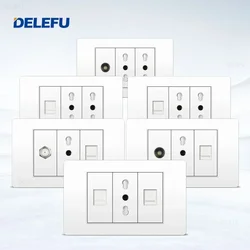 Delefu-TV衛星壁コンセント,イタリア標準,白いPC耐火パネル,tel cat5e cat6,118x74mm