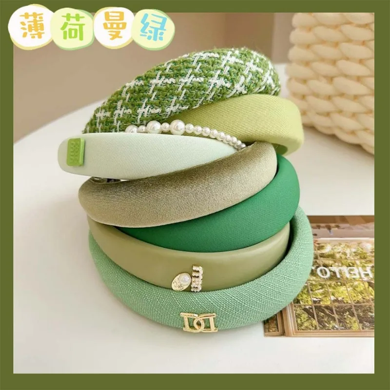 Korean Mint Green Headband Women New Chic Elegant Hair Head Hoop Band Female Spring Summer Pearl Hair Accessories Ladies Gift