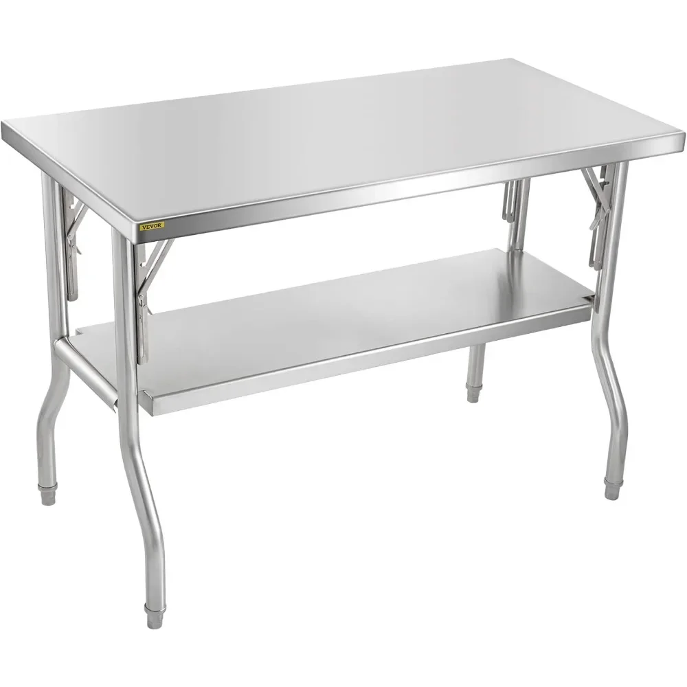 Folding Commercial Prep Table, Heavy-duty Stainless Steel Folding Table with 772 lbs Load, Kitchen Work Table, Silver