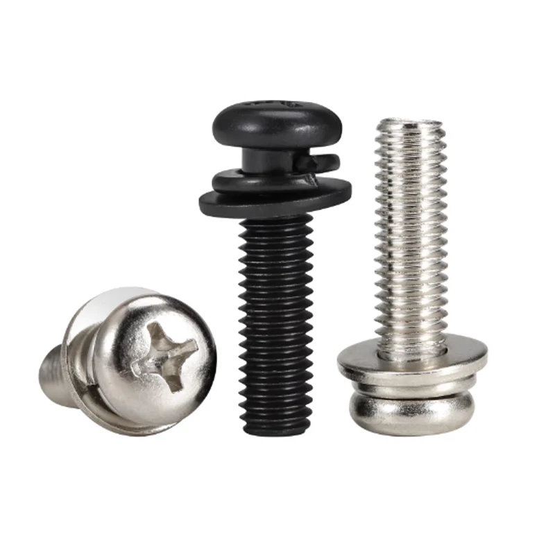 50-200Pcs Nickel Plating/Black Zinc M2 M2.5-M6 Length=4-50mm Cross Round Head Three-Combination Screws With Washer Small Screw