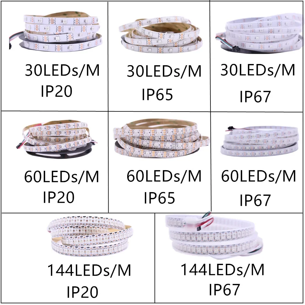 Dc 5V Ws2812b Individueel Adresseerbare 5050 Rgb Led Strip Ws2812 Smart Pixels Led Licht Zwart Wit Pcb Waterdichte Ip30/65/67