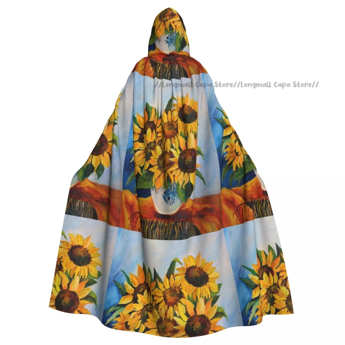 Sunflowers Oil Painting Cloak Hooded Cosplay Costume Halloween Adult Long Party Cape