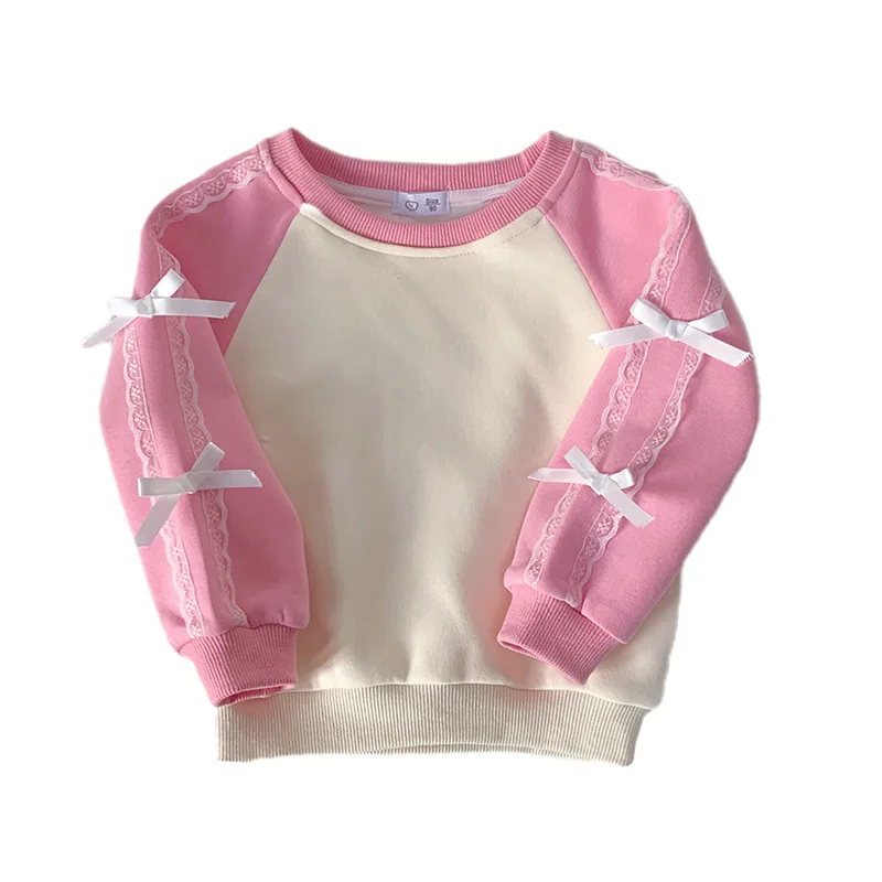 

Girls' Butterfly Bow Sweatshirt Children's T-Shirt Sweater Girls Long-Sleeved Spring and Fall Long-Sleeved Bottoming Shirt