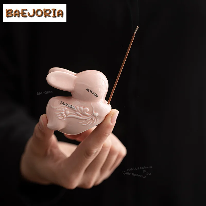BAEJORIA Cute Flying Rabbit Thread Fragrance Insertion Ceramic Living Room Tea Table Ornament Incense Holder Tea Pet Playing