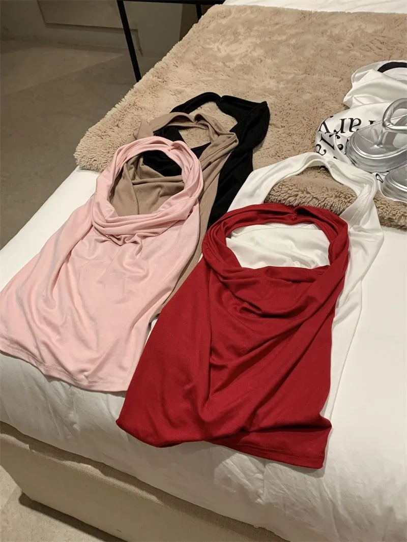 Schlankmachendes, sexy ärmelloses T-Shirt mit schwingendem Kragen, Ins Pure Desire, heißes Mädchen-Design, hängender Hals, Damenmode-Top, maschinell gewaschen – Detail 5