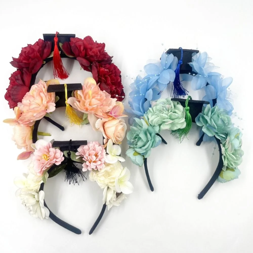 

Doctor Flowers Hair Band Bachelor Master Academic Hat with Tassels Headwear Charm Ornament Trencher Cap Graduation Season