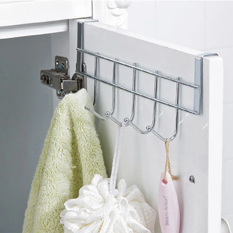 Over The Door 5 Hooks,Stainless Steel Cabinet Door Storage Holder,Multifunctional Organizer Rack for Closet Bathroom Kitchen