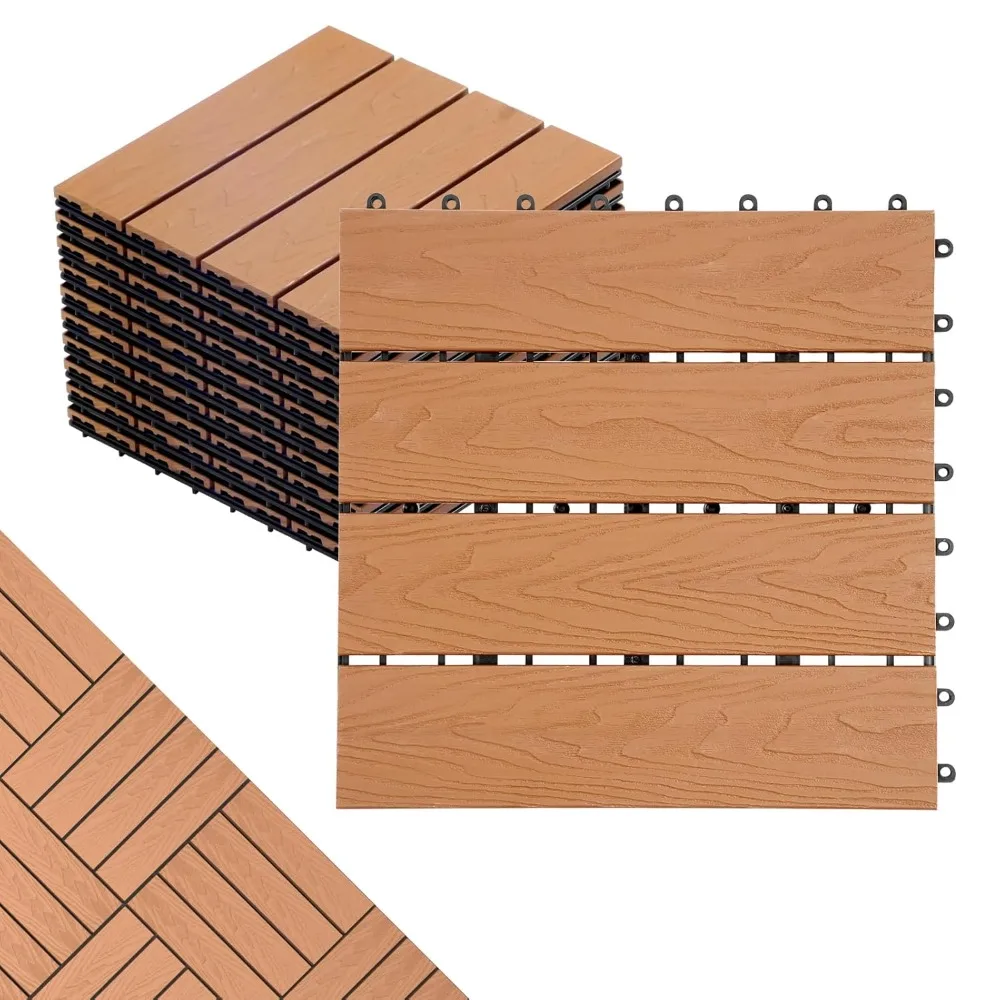 

Polymer Composite Interlocking Deck Tiles Outdoor,12x12 Composite Decking Boards for All Weather Use,Waterproof, Poolside,Balcon