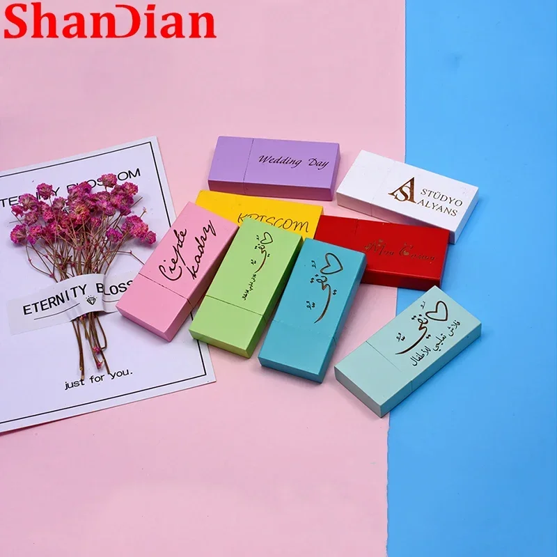 Shandian ไดรฟ์ปากกาไม้สีเหลือง128GB USB แฟลชไดร์ฟ64GB โลโก้ที่กำหนดเองฟรี2.0 U Disk 32GB 16GB 8GB หน่วยความจำของขวัญแต่งงาน