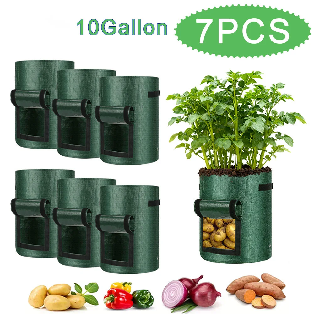 6-Pack Garden Potato Planting Bags 26.5L/37.85L with Flip Cover And Handle Heavy-Duty Vegetable Planting Pots for Tomatoes Fruit