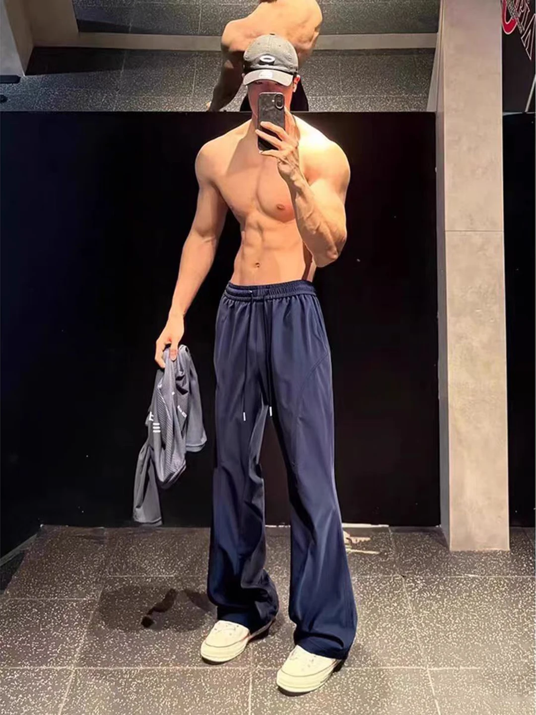 Qui Dry Lightweight Blue ell Fitn Sports Men's Pants Spring Season Casual Loose Fit Trousers with Corded Waist
