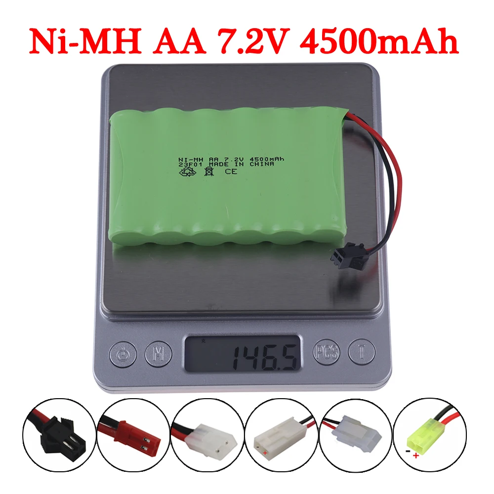 NiMH بطارية قابلة للشحن للتحكم عن بعد ، SM ، JST ، طامية التوصيل ، ألعاب كهربائية ، قارب ، سيارة ، شاحنة ، 7.2 فولت ، 4500 mAh