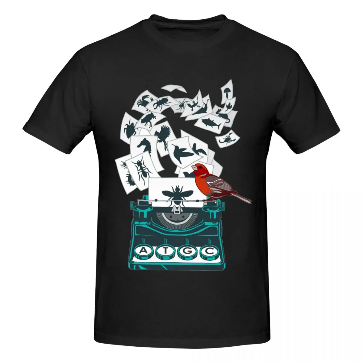 Men Alphabet Of Life Biology Nature Science Evolution Typewriter Bird T Shirt Streetwear O-neck Cotton T Shirt Men
