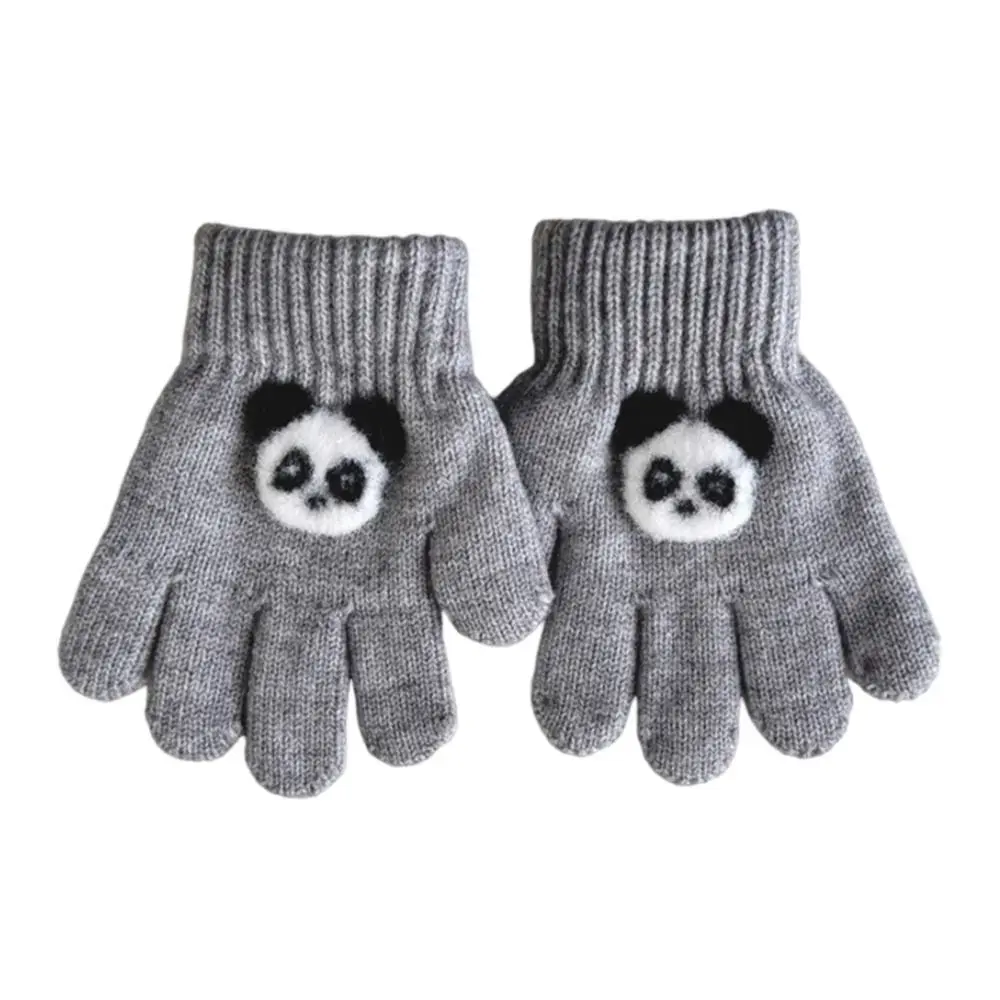 Cold Proof Autumn Winter Gloves Windproof Thickened Children Baby Gloves Full Finger Gloves Cartoon Panda Rabbit Knitted Gloves