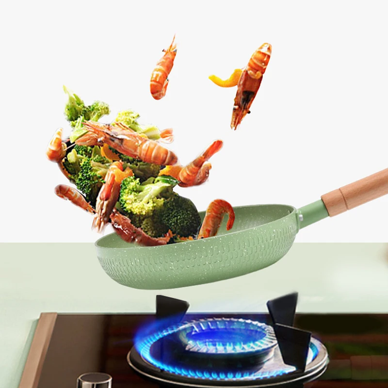 Frying Pan 20/24cm Wok Pan Non-stick Pan Induction Cooker Home Steak Pancake Pan Egg Pan Gas Stove Universal Saucepan Durable