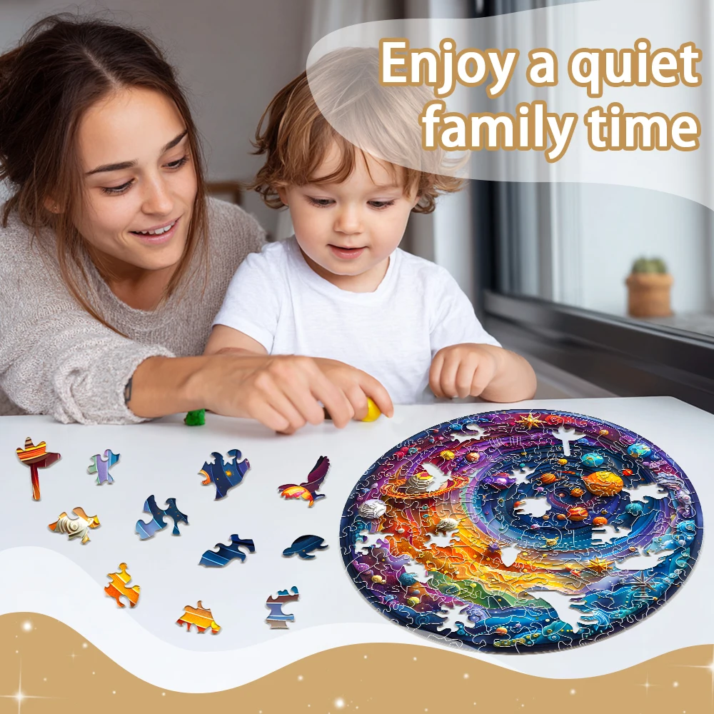 Space Planet Wooden Puzzle for Adults & Families | Irregular Shapes | Premium Family Game & Gift