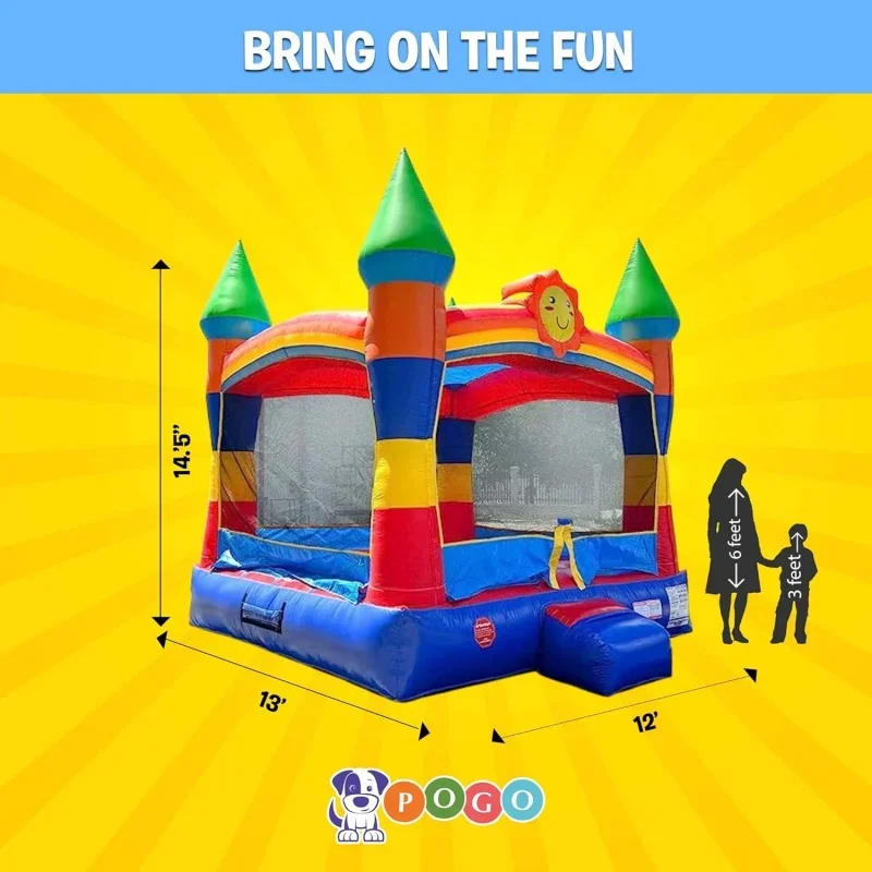 Inflatable Bounce - Commercial Grade Party Playhouse Rainbow Face Unit & Blower for Kids - Backyard Outdoor 13x12x14.5ft