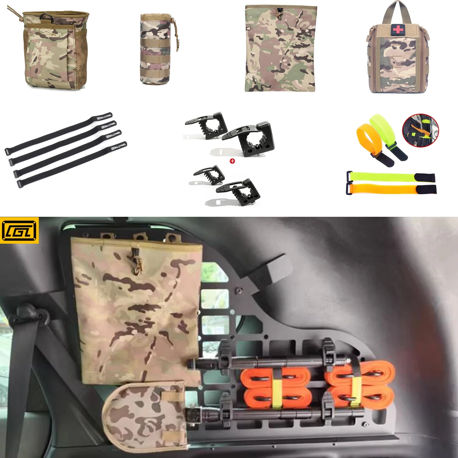 Modular Panels Accessories Rear Window Trunk Storage Net Systems Tactical Dump Drop Pouch Fixed Buckles