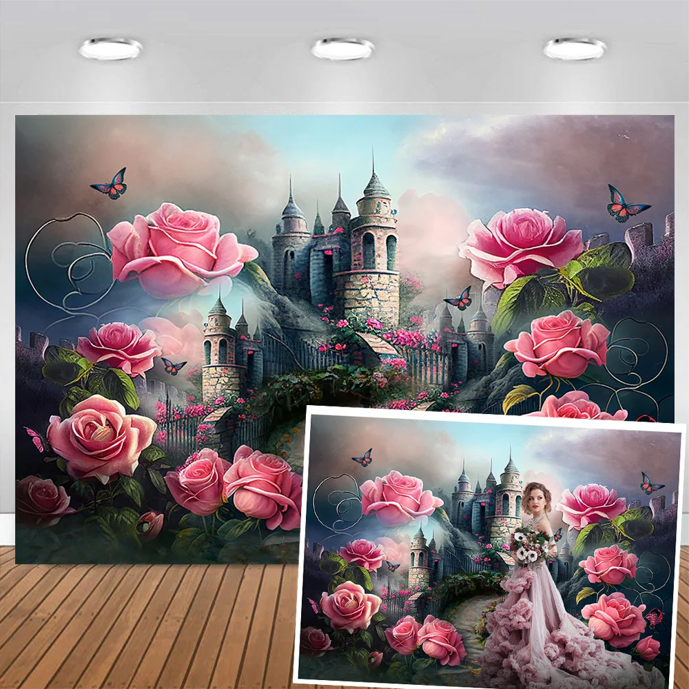 

Mocsicka Princess Castle Studio Photo Backdrop Rose Fairyland Birthday Decoration Background Props Sweet Girl Baby Photobooth