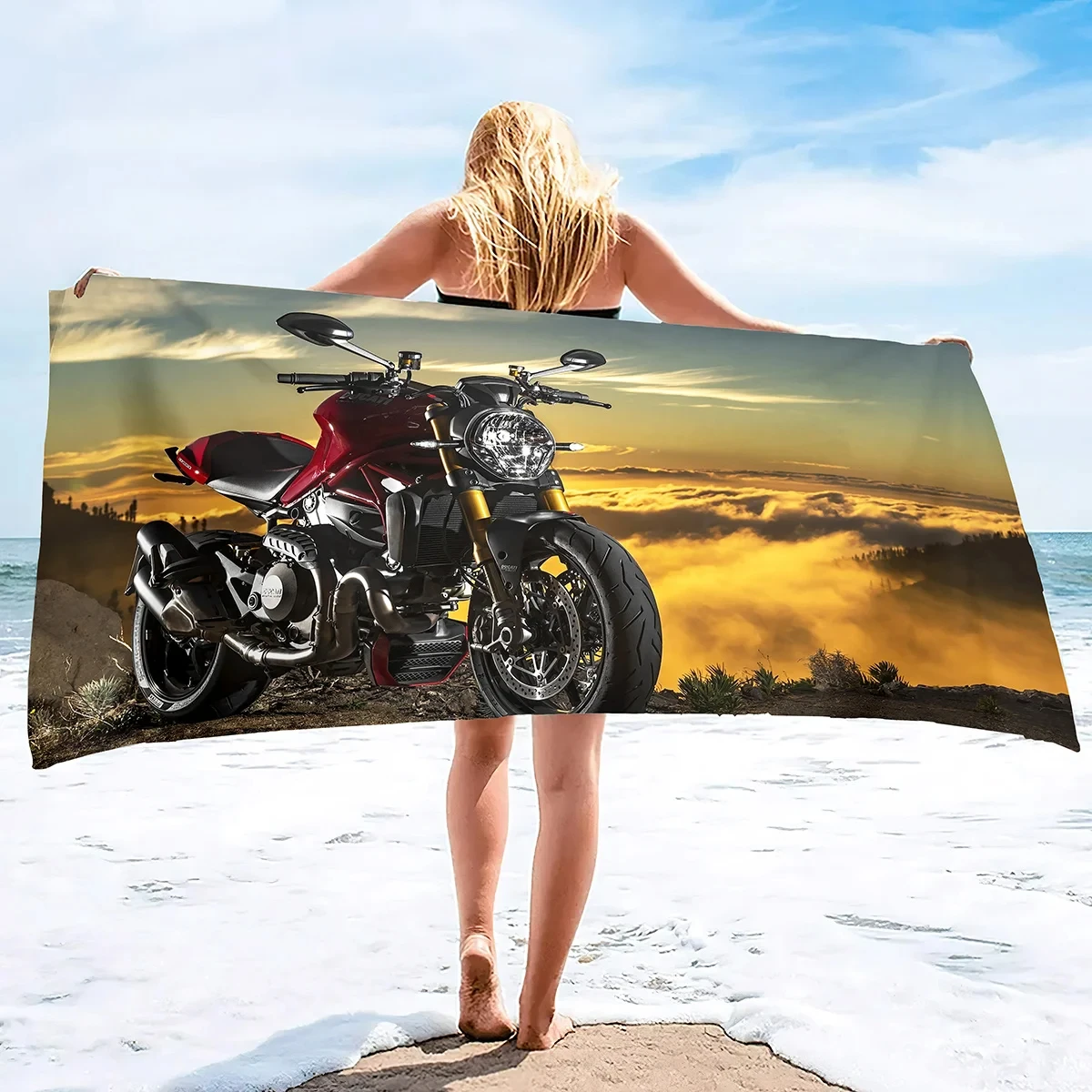 Motorcycle Image Beach Blanket Large Microfiber Shower Bath Towels Yoga Towel Quick-Dry Soft Super Water Absorbent Beach Throw