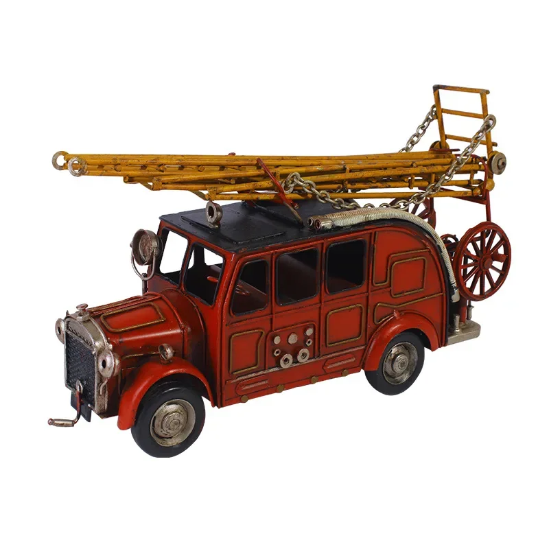 

Vintage Truck Ladder Fire Engine Model Wrought Iron Car Ornament Desktop Crafts for Home Bedroom Living Room Decoration Gifts