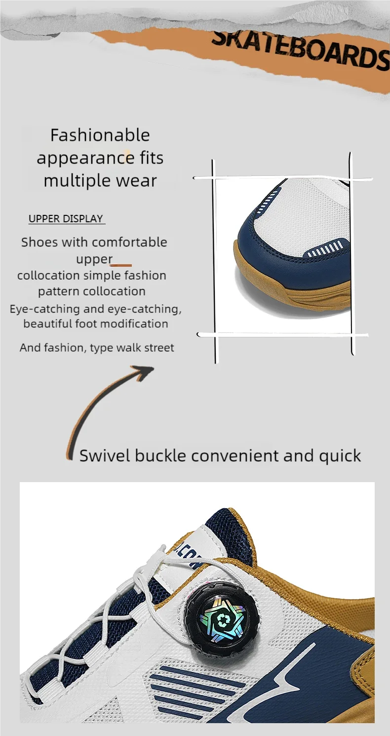 Herren Koreanische Lässige Atmungsaktive Freizeitschuhe Sommer Weichsohlige Rutschfeste Jugend-Halbslipper mit Drehbaren Schnürsenkeln Sport-Trendschuhe – Detail 4