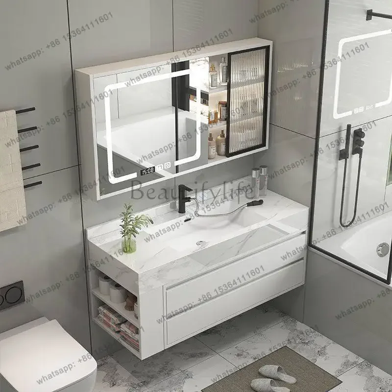 

Organizer Bathroom Cabinet Decorations Wooden Modern Luxury Cupboard Storage Mirror Skincare Gabinete Hotel Furnitu