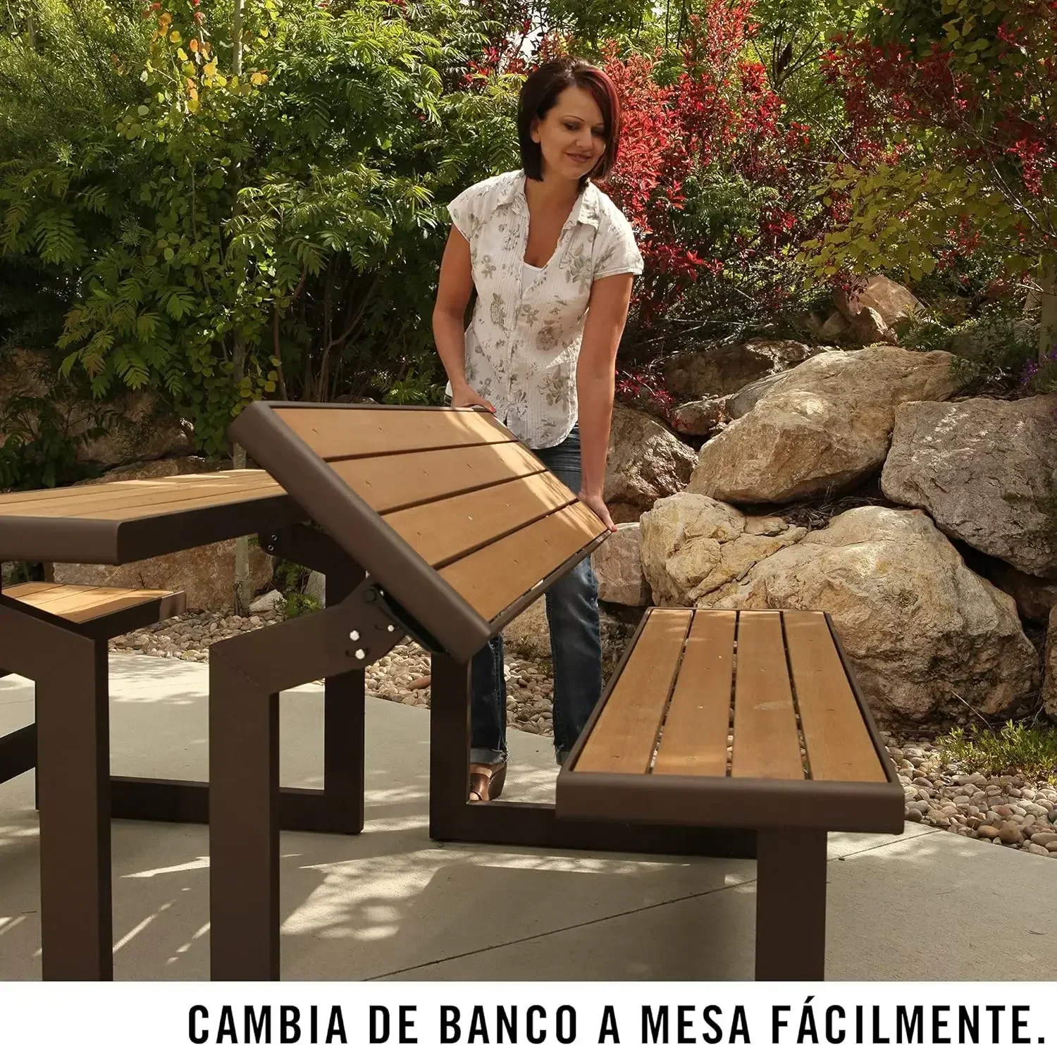 60054 Convertible Bench / Table, Faux Wood Construction, Brown