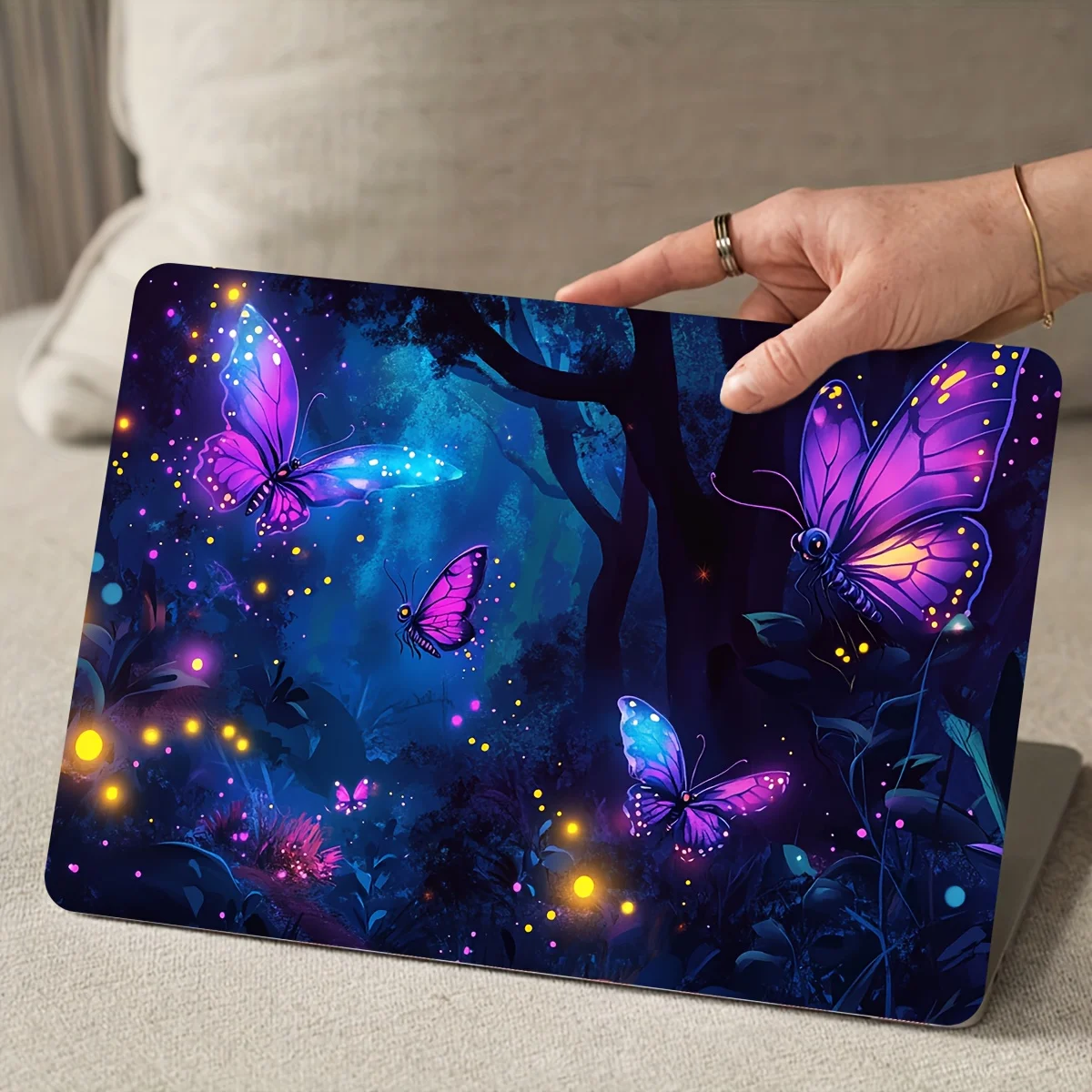 2 Pieces Forest Butterfly Laptop Art Sticker Case Universal Netbook Light Beige Waterproof Scratch Resistant Stickers Decals