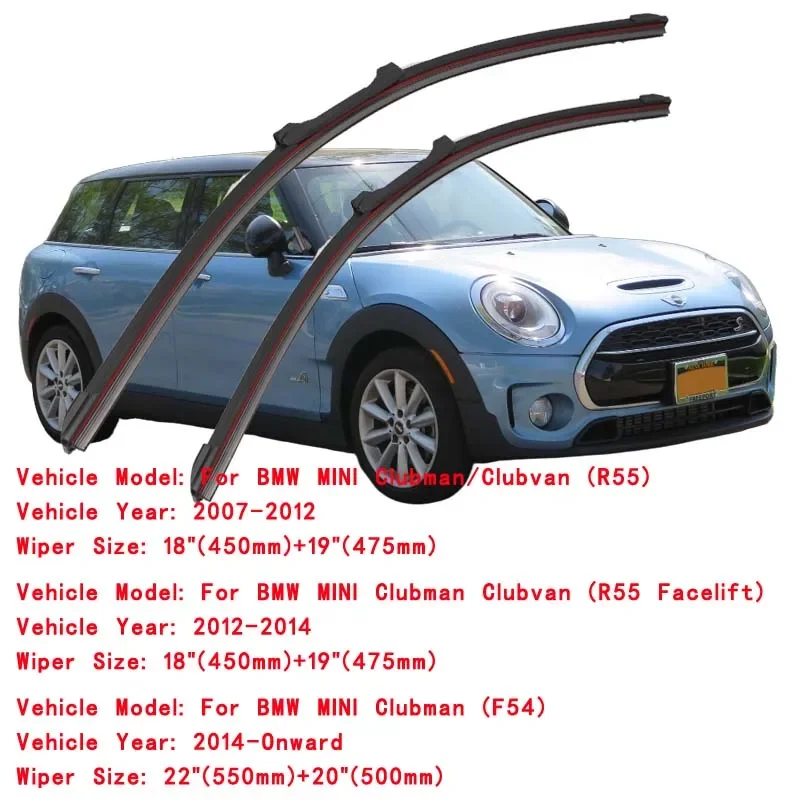 For BMW MINI Cooper Clubman Clubvan R55 2007 2008 2009 2010 2011 2012 Car Brushes Double Rubber Windshield Wiper Blades Winter