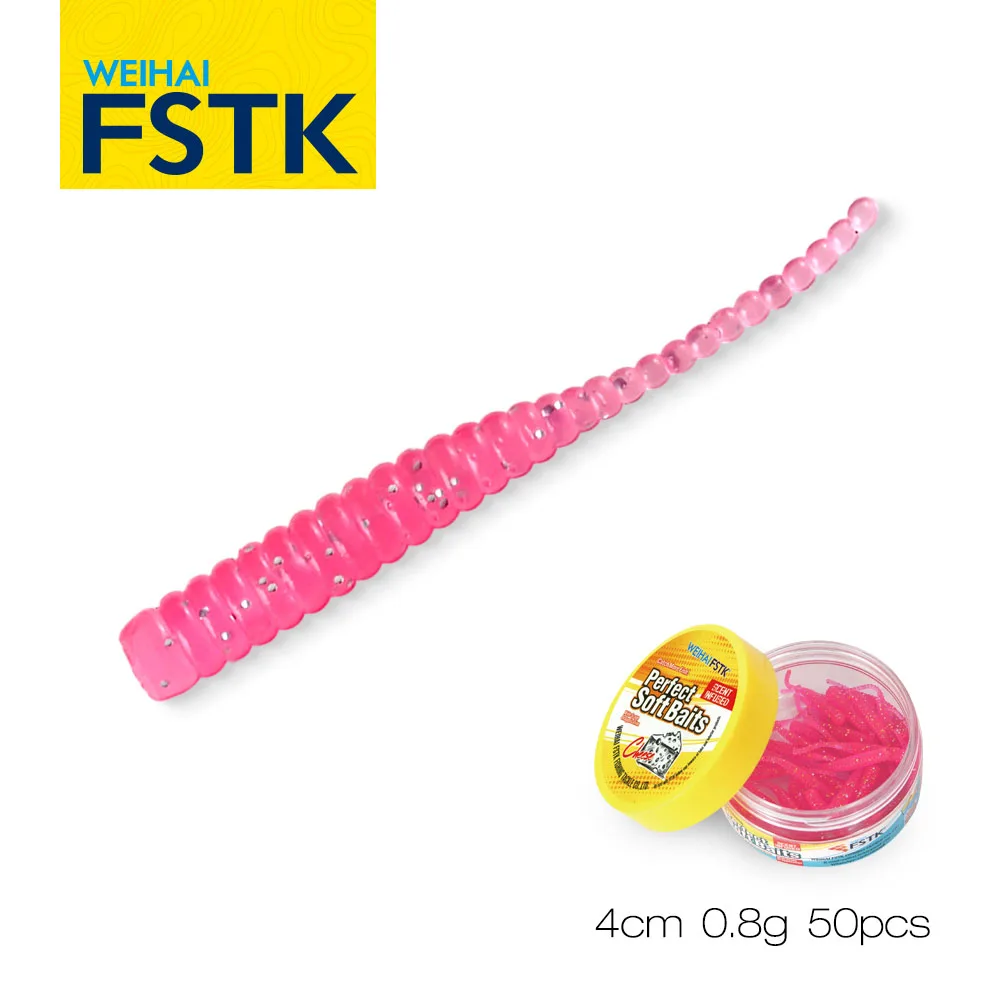 FSTK Fishing Lure mini Soft Worm Shrimp Jerkbait 50pcs 0.3g 4cm Ocean Rock lure bass soft fish smell Leurre Souple soft bait