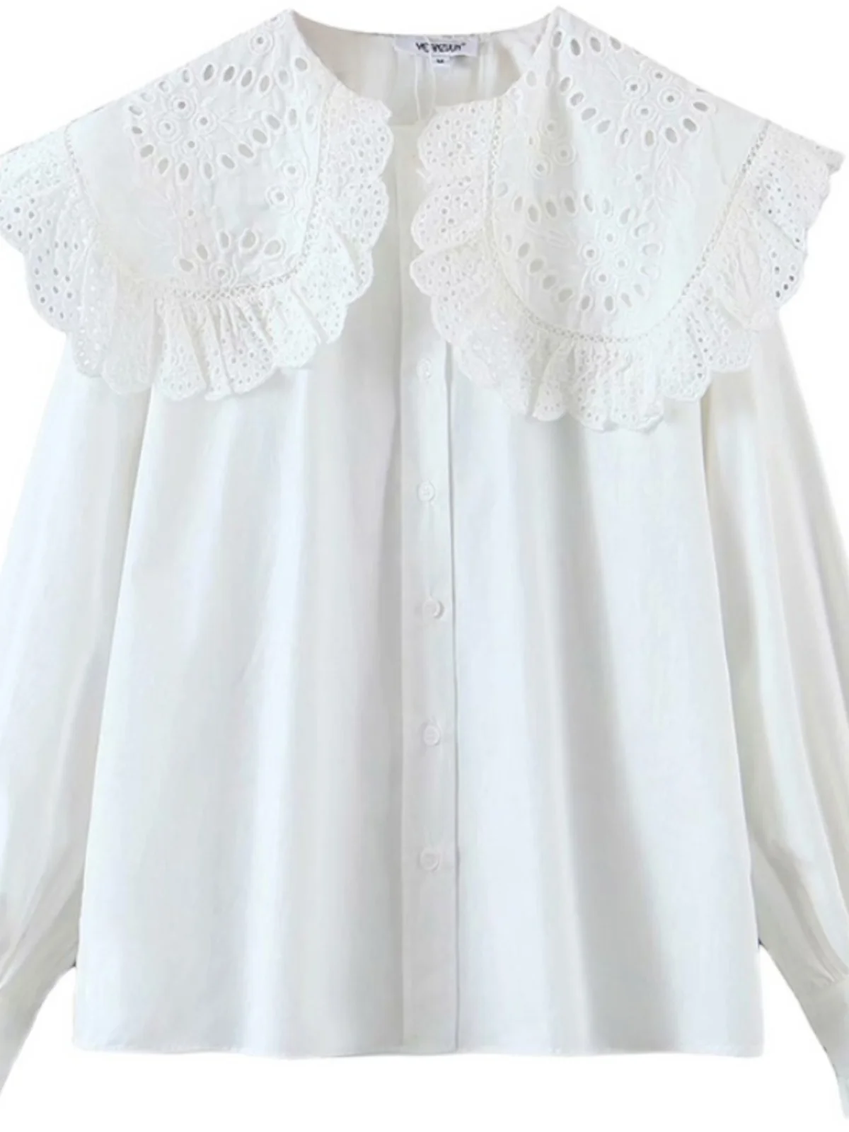 Retro Court Sle Women's irt Inner Wear White Big Collar Design Sensation Lace Trim Fall Anti-Aging Top French Sle Butto...