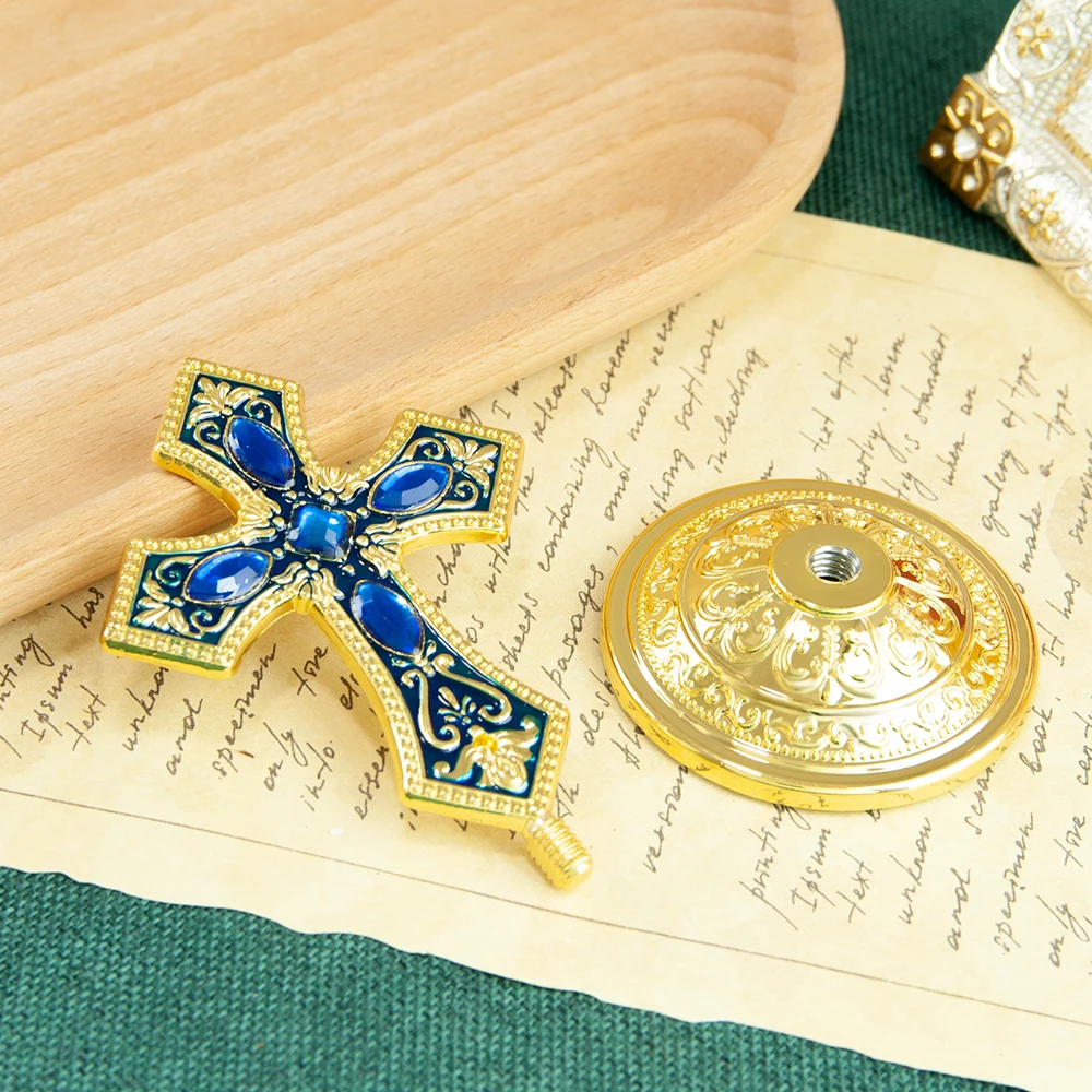 HTISOK Gold Plated Enamel Christian Cross Ornament Rhinestone Inlaid Religious Decor for Car Dashboard Home Altar Catholic Gift