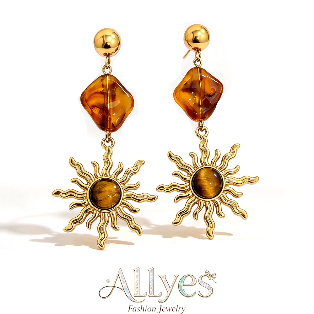 Irregular Acrylic Beaded Spiral Sun Drop Earrings for Women Men Vintage Stainless Steel Hanging Earrings Party Jewelry