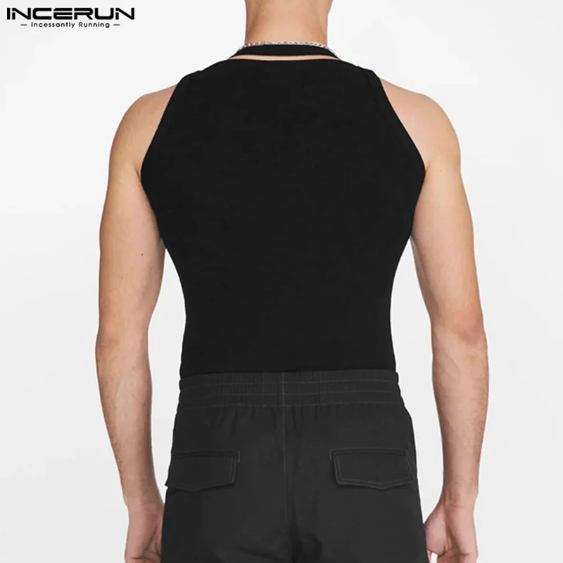 Men's Tank Tops Hollow Out Solid Color O-neck Sleeveless Streetwear Male Vests Summer 2024 Fashion Casual Men Clothing INCERUN