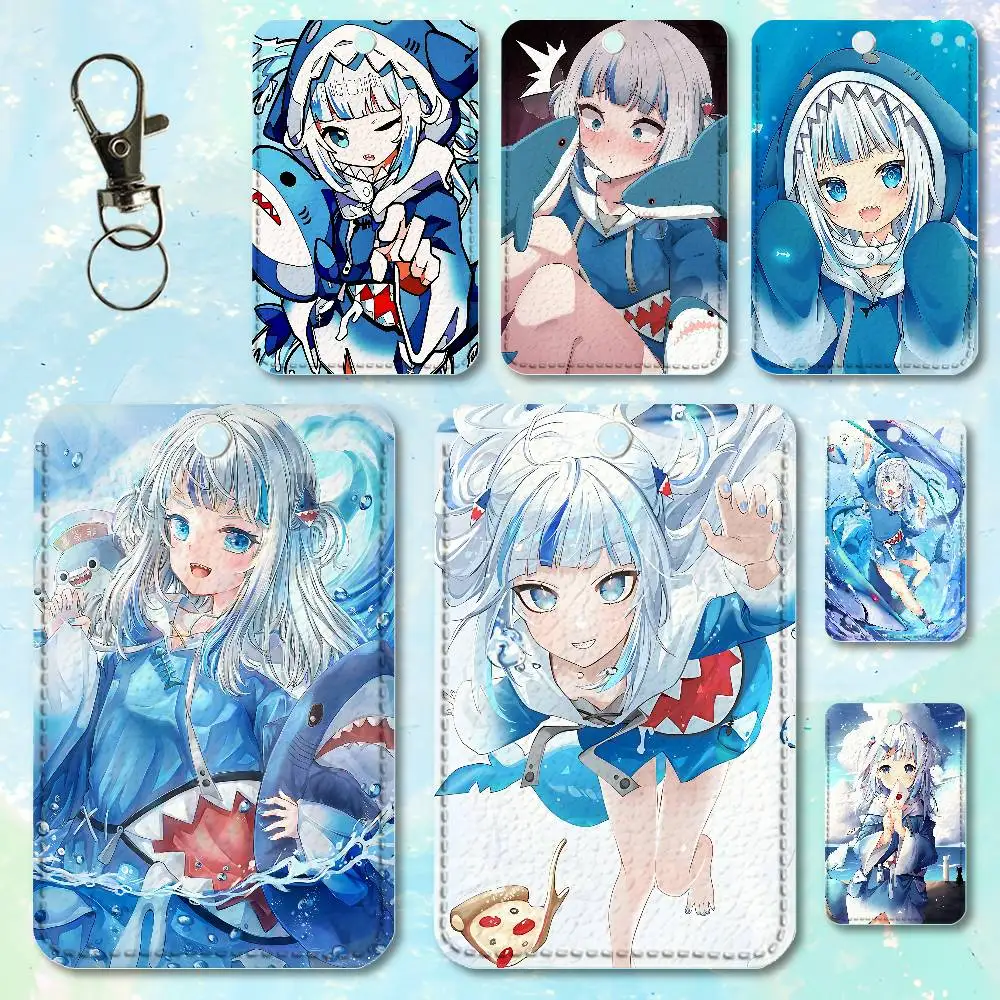 

Cute G-Gawr G-Gura Key Tag Ring Leather Card Holder Key Ring Rectangle Access Card Holder