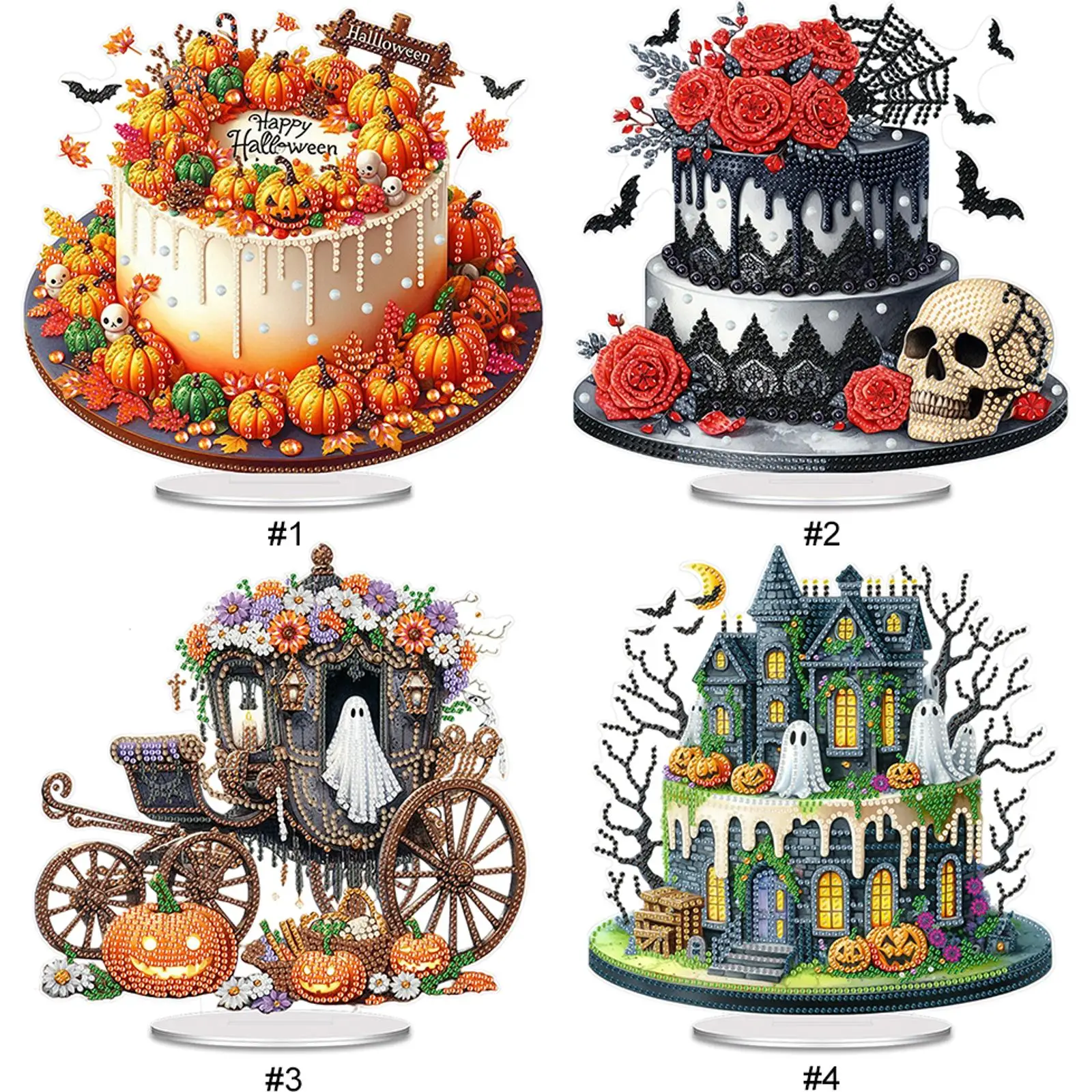

Halloween Cake Design DIY 2D Flat Acrylic Diamond Painting Desktop Ornaments Kit Single Side for Adults Home Decoration