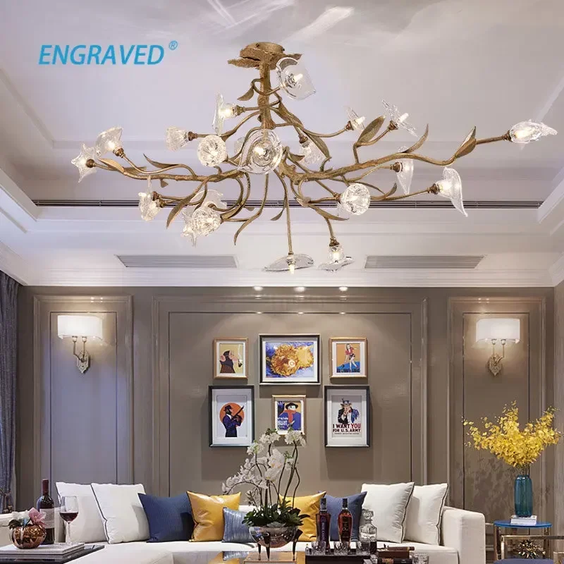 

Living Room Bedroom Vintage Copper Tree Branch Chandelier Handmade Flower Decor