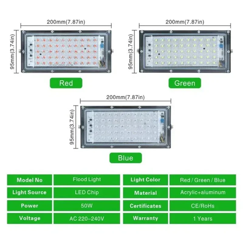 50W LED Flood Light IP65 Waterproof Reflector Led Spotlight AC 220V Outdoor Floodlight Red Green Blue Garden Lighting