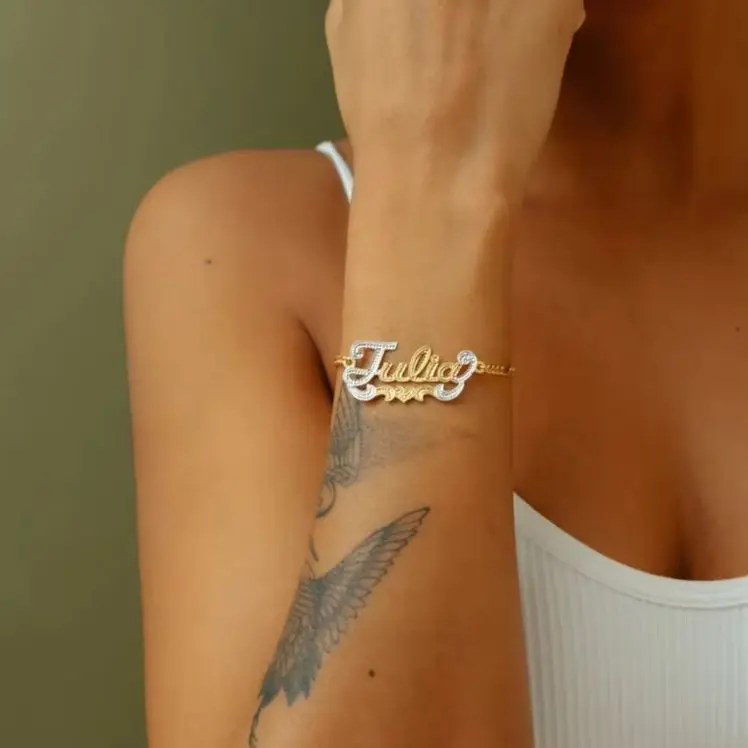 Two Colors Personalized Name Bracelet Figaro Chain Stainless Steel Custom Text Bracelet Women's Handmade Jewelry Birthday Gift