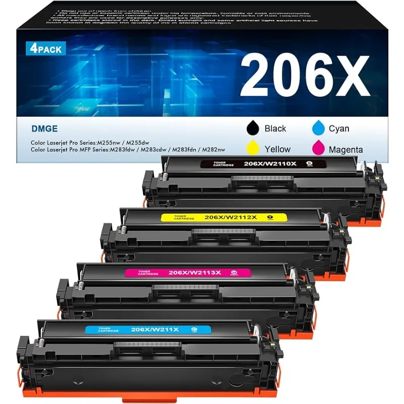 DMGE Compatible Toner Cartridge 206X - High Yield 4 Pack Replacement for HP 206X 206A | W2110X