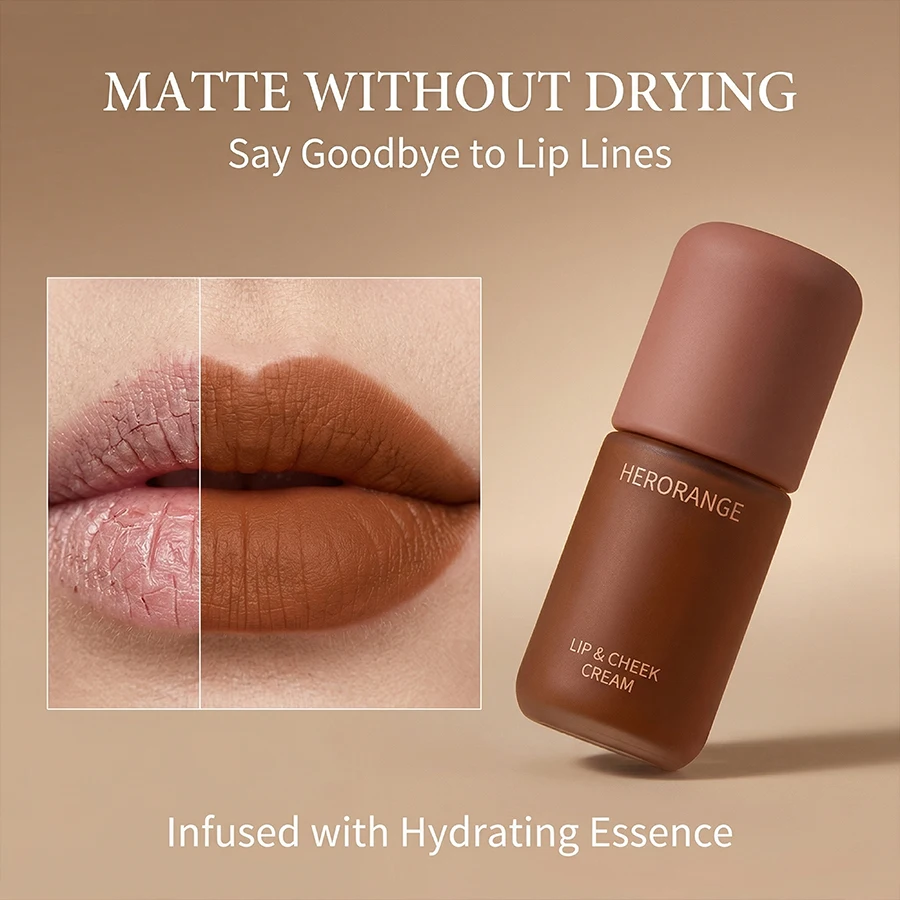Herorange Soft Velvet Matte Lip Gloss, 6 Earthy Shades Mousse Texture, Long Lasting Blendable Non-Drying Daily Lip Makeup