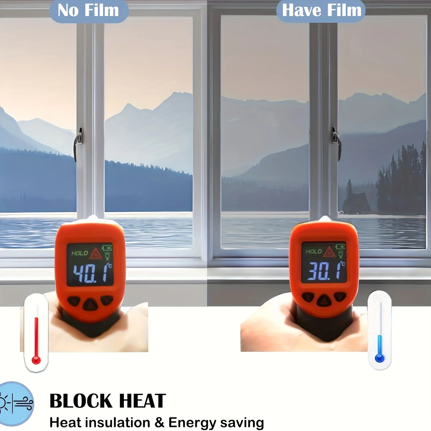 Silver Reflective Privacy Window Film 90x500cm Static Cling Removable Heat Control UV Protection for Home Office Glass
