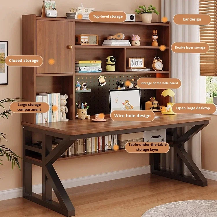 Desktop Computer Desk Bedroom Home Desk Bookshelf Integrated Wall Study Desk Solid Wood Eco Board With Pegboard
