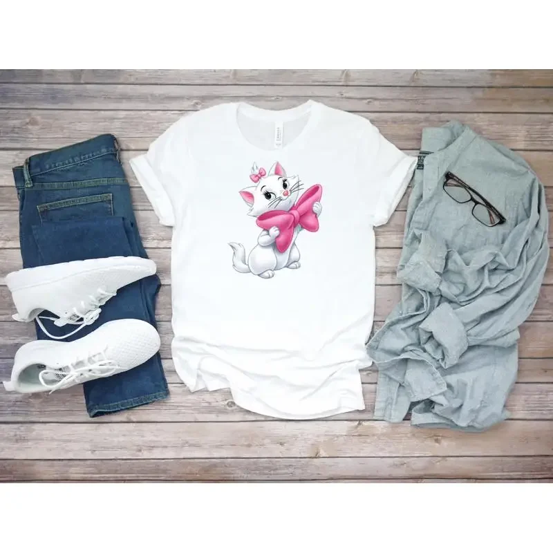 Camiseta de manga curta com estampa de gato fofo Gatinha Marie para homens K726